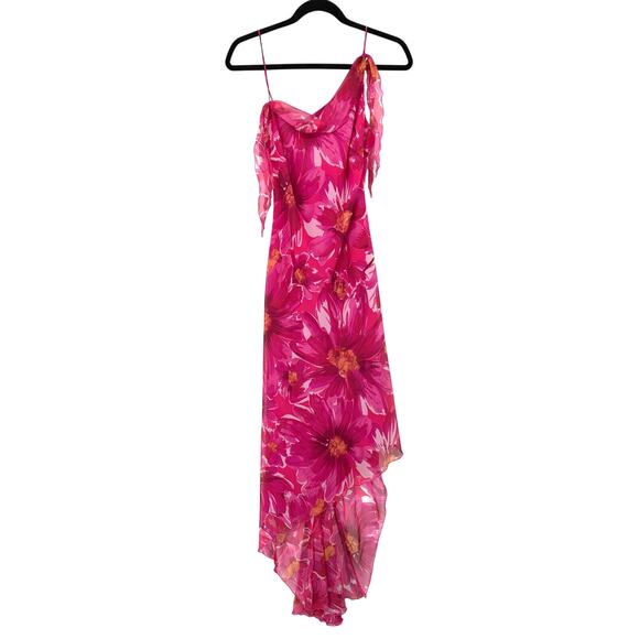 SOLD Vintage Y2K Cache Asymmetrical Romantic Floral Print Midi Dress Womens Sz 4 - Picture 2 of 5